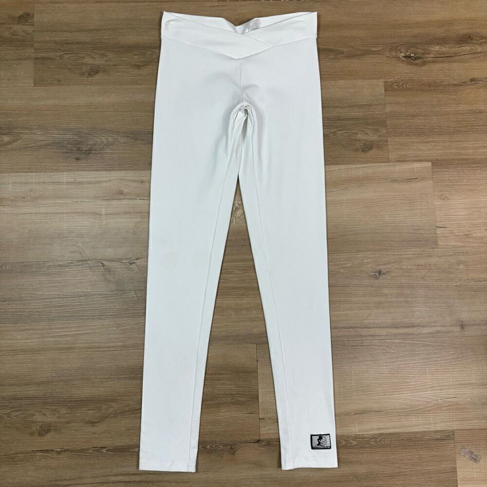 Celestial Bodiez Womens L Crossover Waist Booty Scrunch Leggings Solid White New